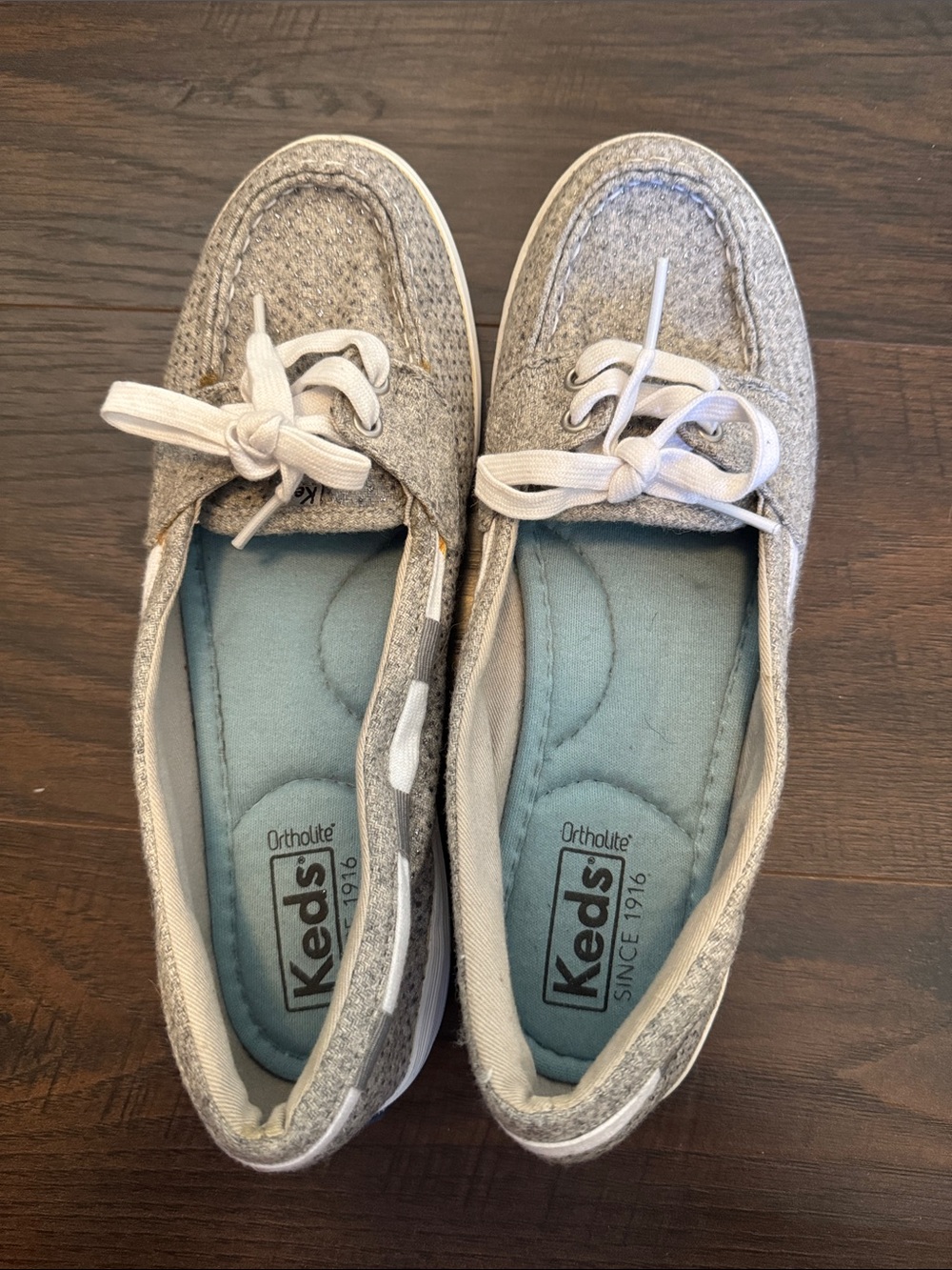 Keds Women's Light Gray Slip-On Boat Shoe with White Laces